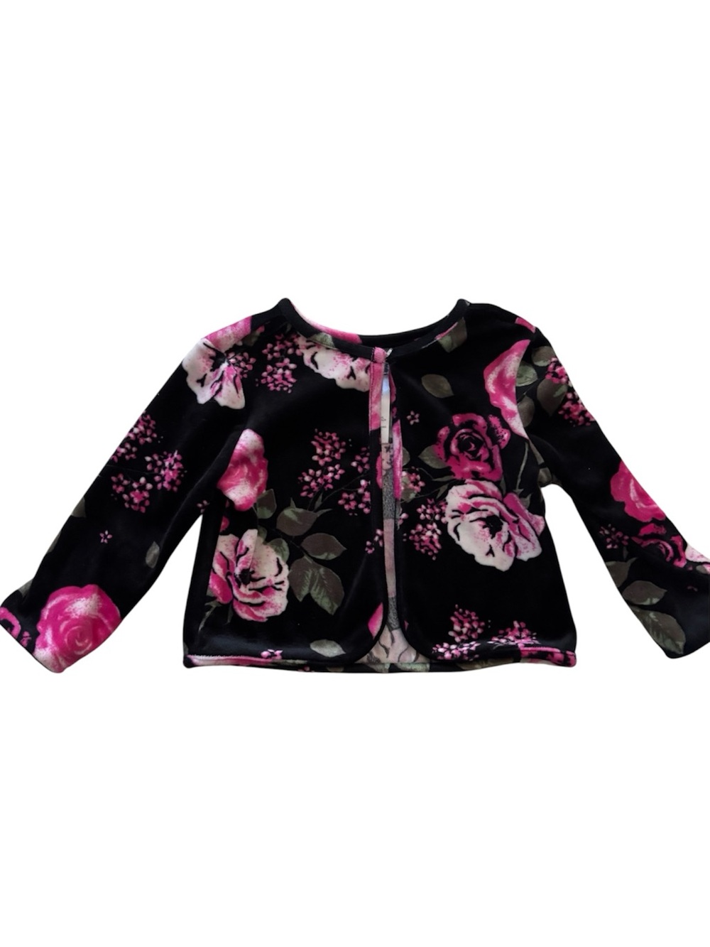10/$15 Miniville Floral Velvet Baby Cardigan - Black & Pink Roses
